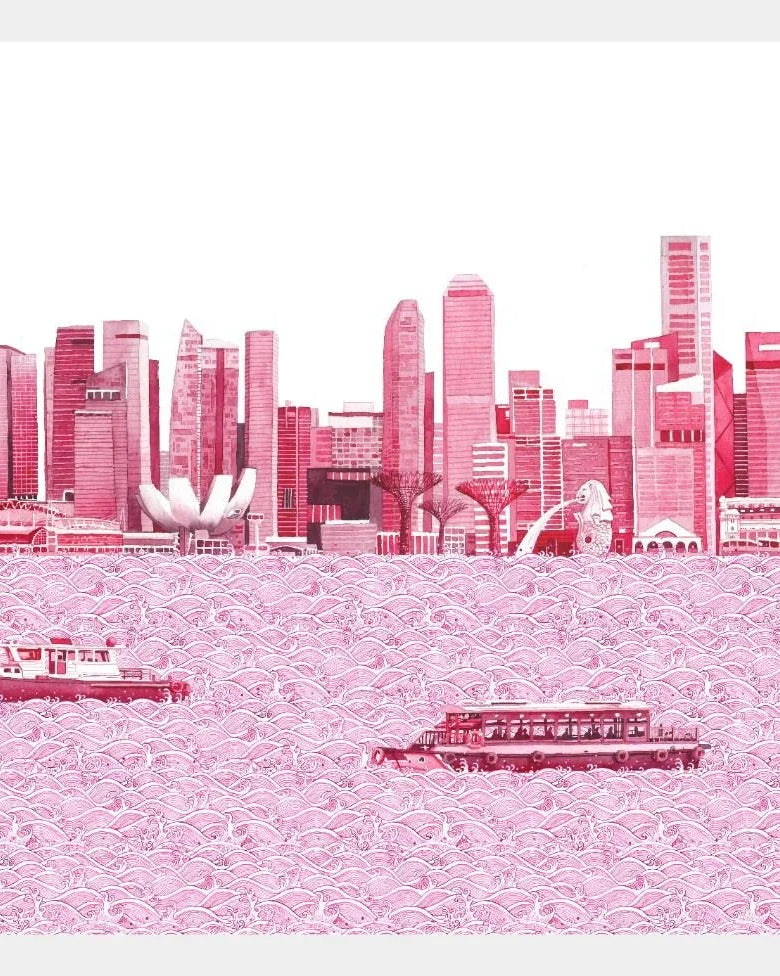 SINGLAPA | Red Singapore Skyline Tea Towel