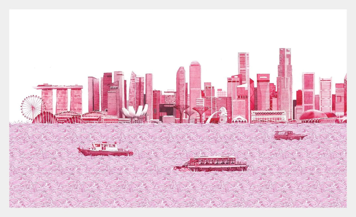 SINGLAPA | Red Singapore Skyline Tea Towel