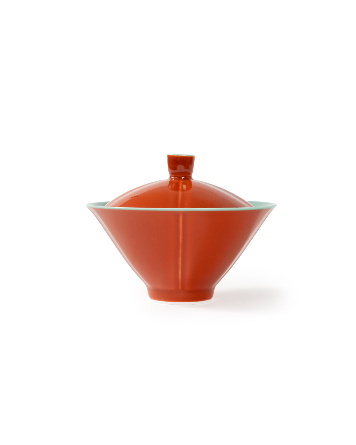 CRAFILAB | Brick Red & Turquoise Bamboo Hat Lidded Bowl