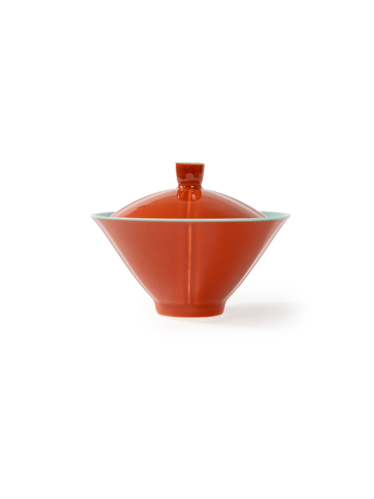 CRAFILAB | Brick Red & Turquoise Bamboo Hat Lidded Bowl
