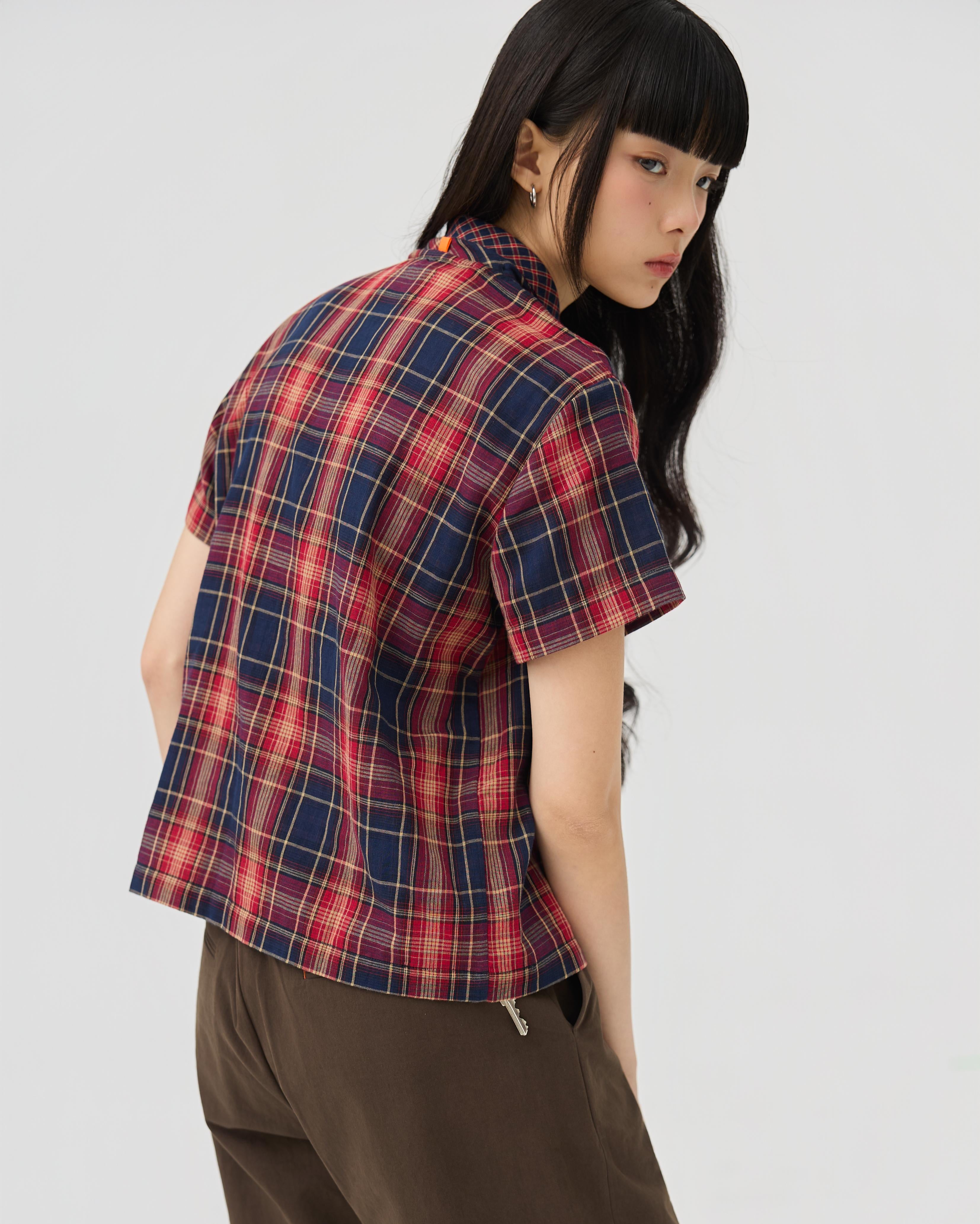 3EIGHTH | Nimai 2-Way Scarf Top In Red Tartan Gauze