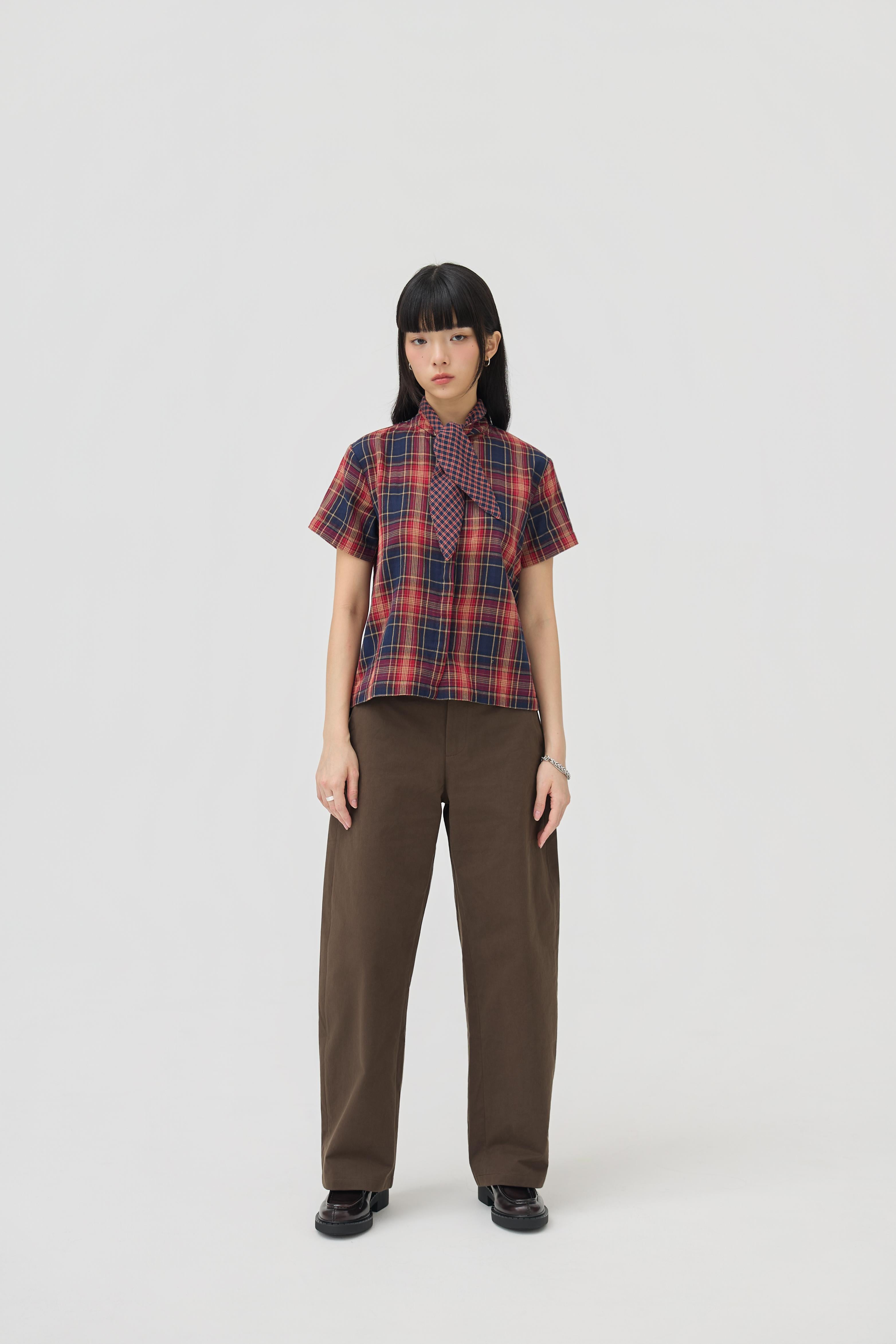 3EIGHTH | Nimai 2-Way Scarf Top In Red Tartan Gauze