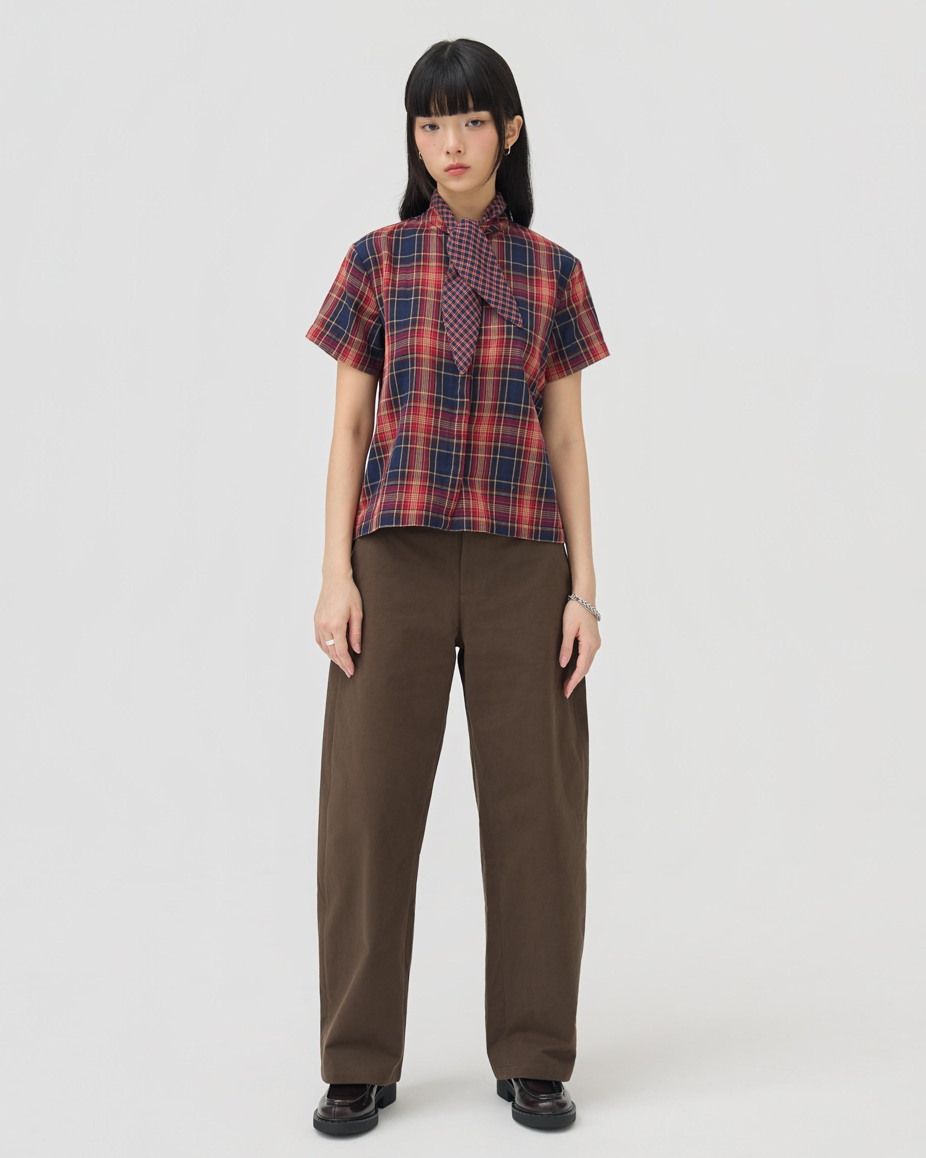 3EIGHTH | Nimai 2-Way Scarf Top In Red Tartan Gauze