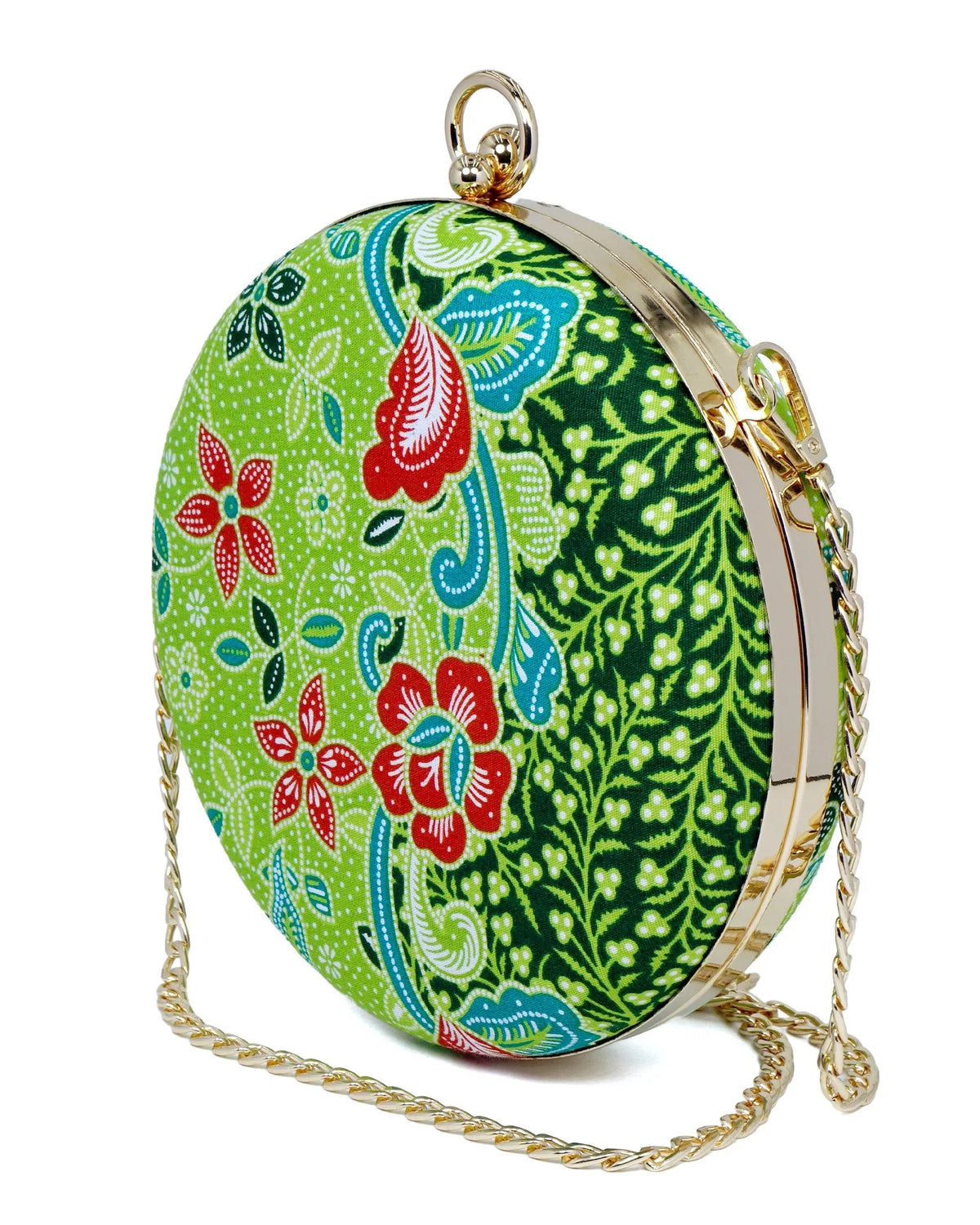 COCOONESE | Round Hard Case Bamboo Handle Bag - Kawung(GN)