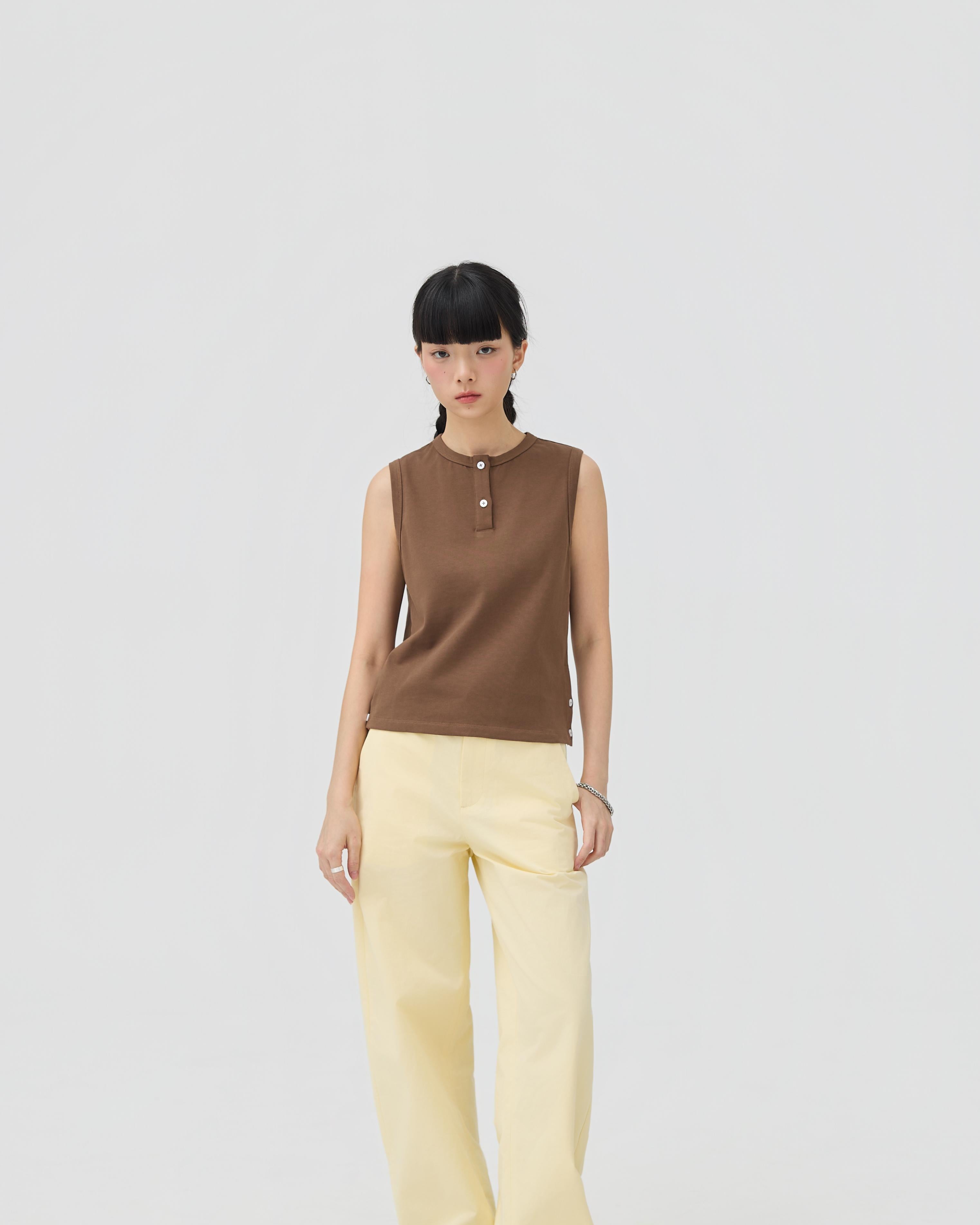 3EIGHTH | Musubi Henley Tank In Chocolate