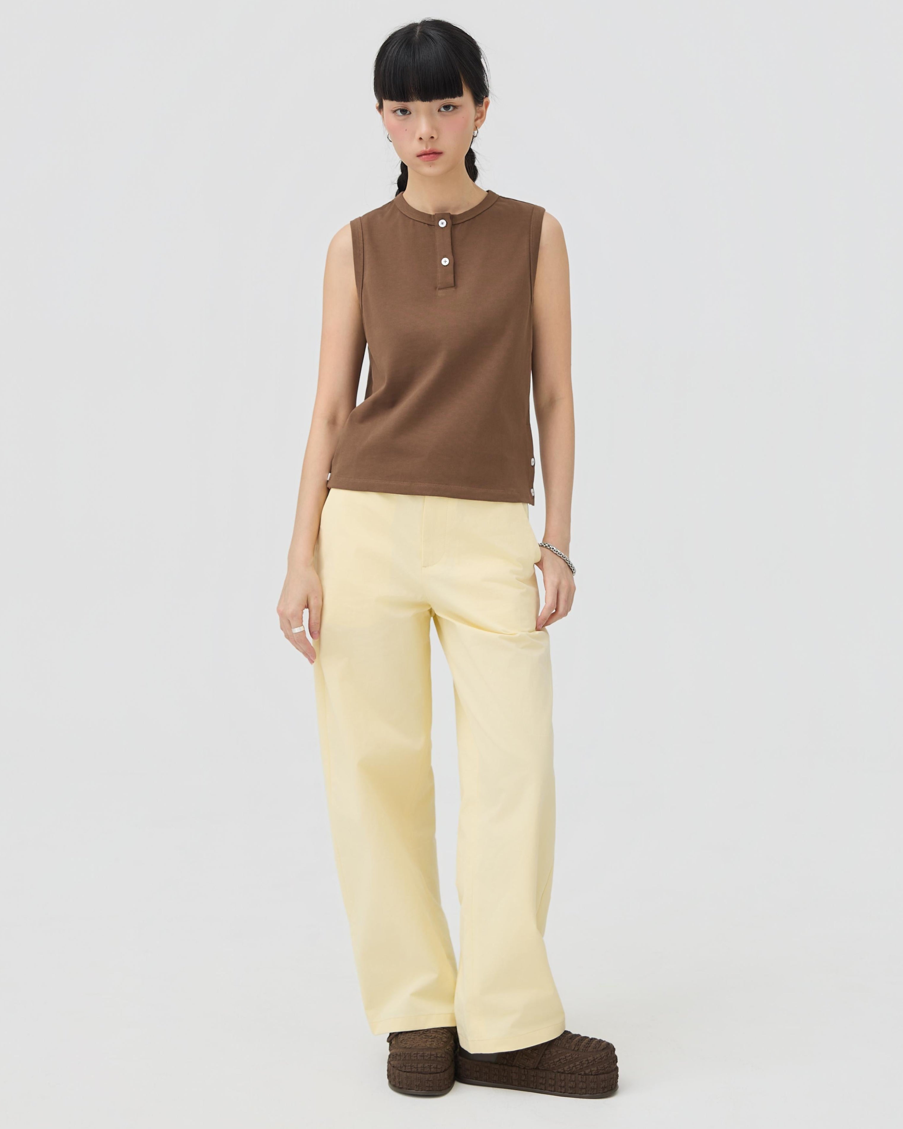 3EIGHTH | Musubi Henley Tank In Chocolate