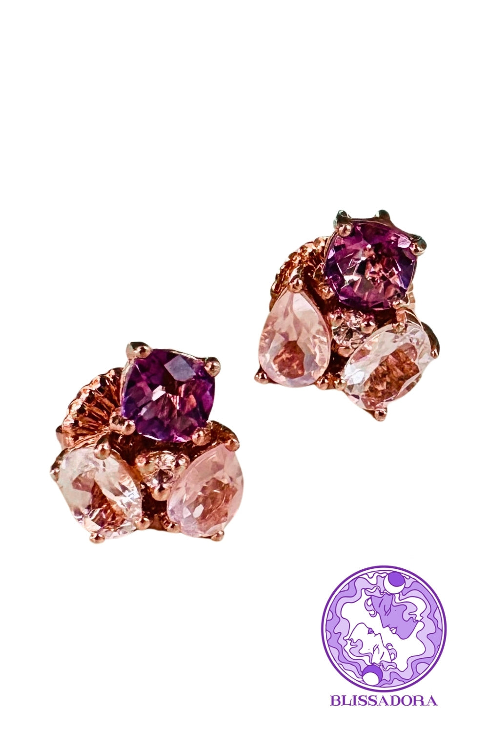 CREATIVE JEWELLERY STUDIO | Amethyst, Topaz & Rose Quartz, Rose Gold Plated Silver Earrings by Blissadora
