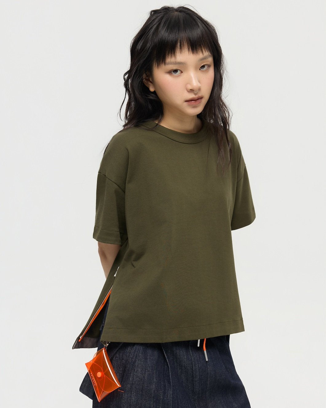 3EIGHTH | SOKKO Zip Tee in Olive Fig