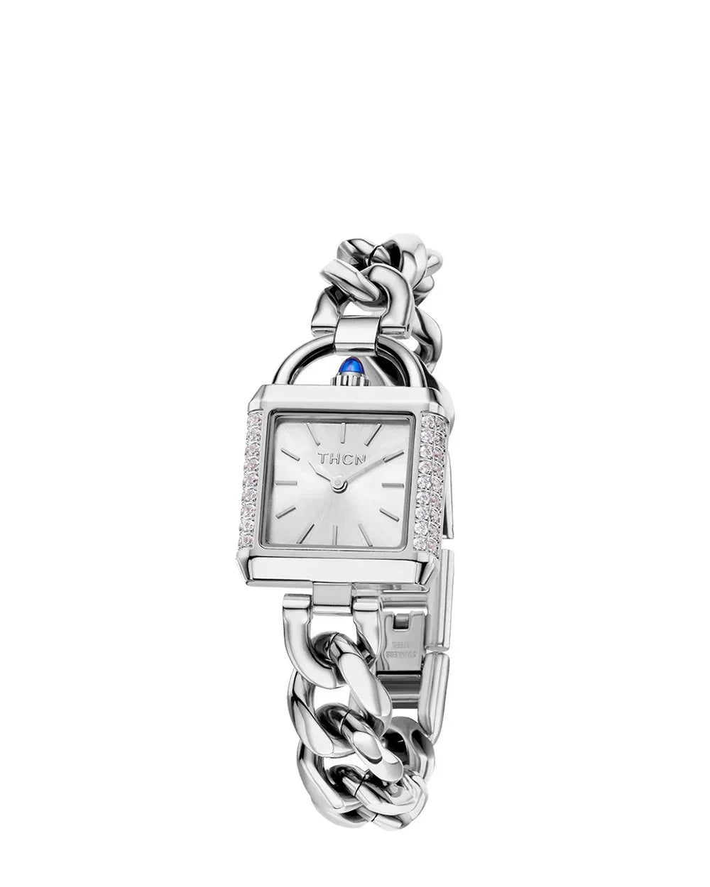 BLACK BY BLUE BRAVE | THCN Cยท II White Sunrayยท Silver Chain-Link Watch