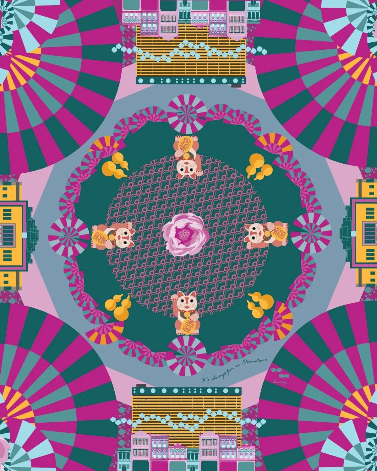 BINARY STYLE | It's Always Fun In Chinatown Silk Square Scarf 87x87cm