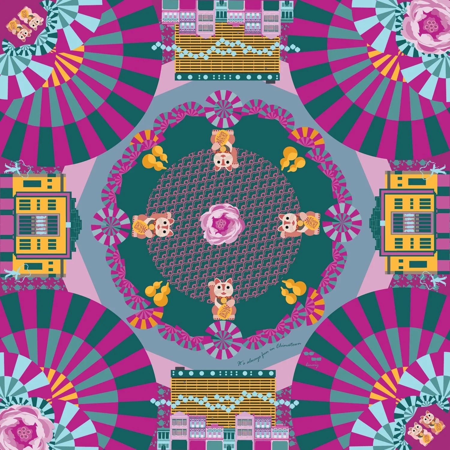BINARY STYLE | It's Always Fun In Chinatown Silk Square Scarf 87x87cm