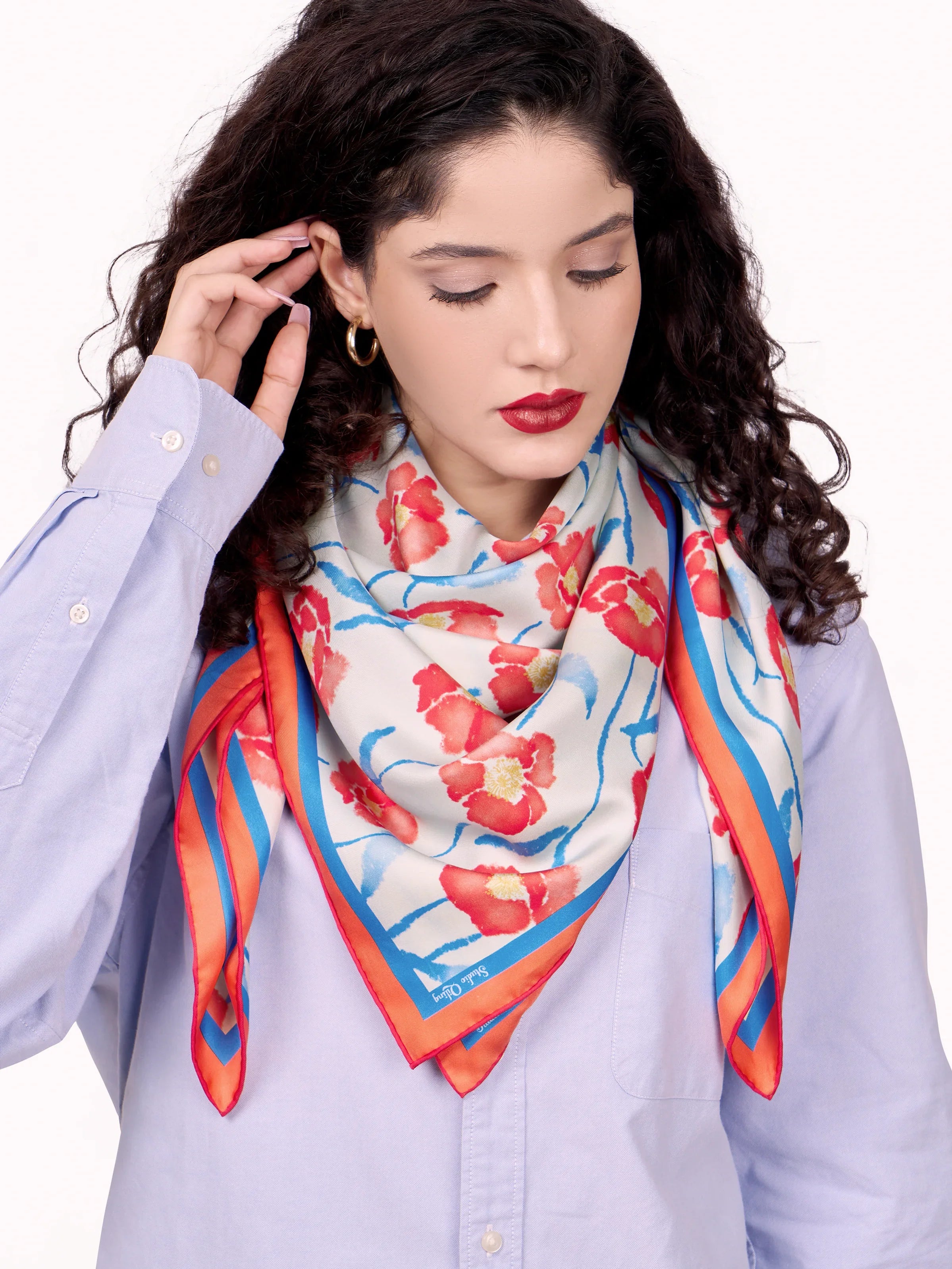 STUDIO QILING | Dancing Poppies Summer Mist Double Side Silk Scarf 100