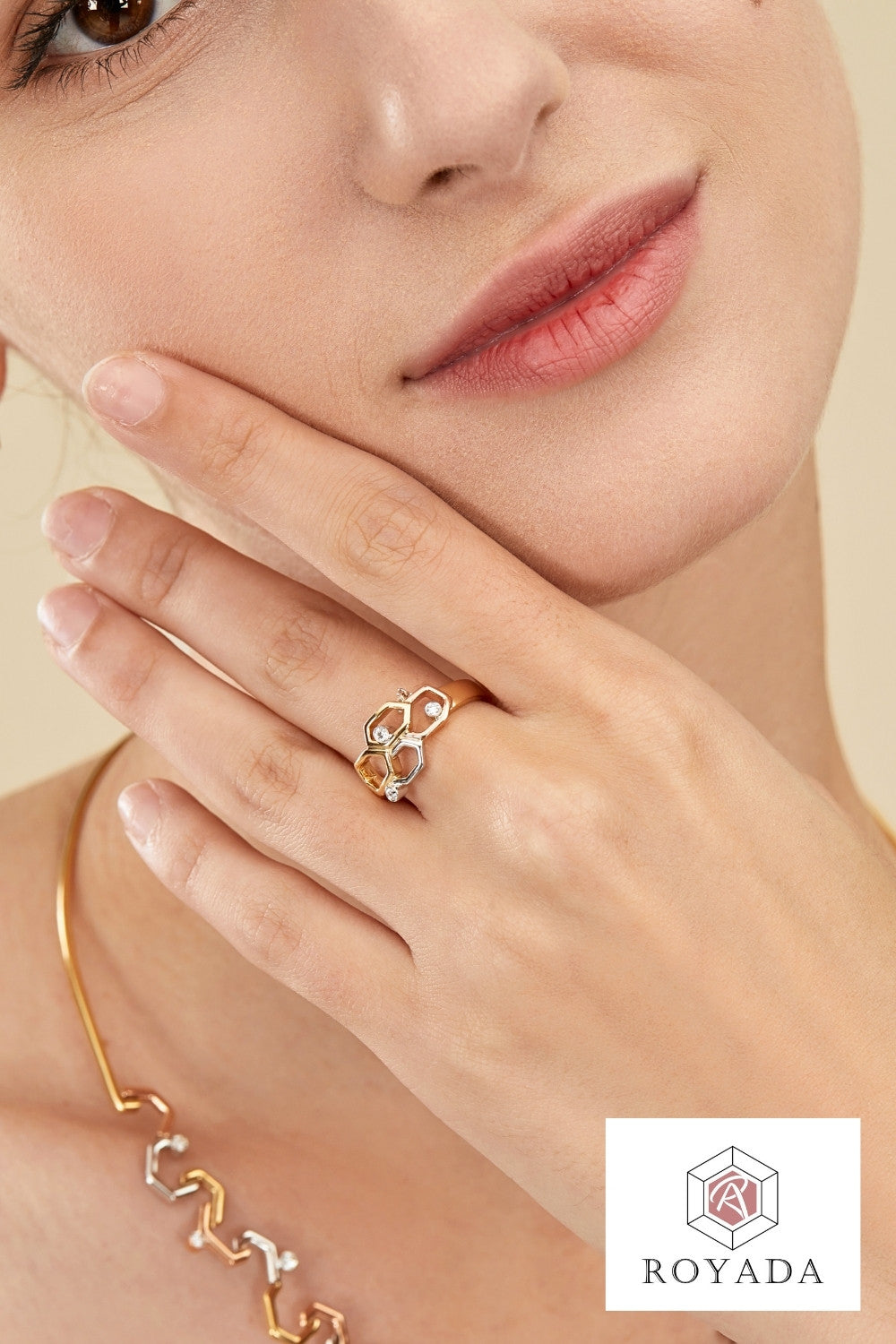 CREATIVE JEWELLERY STUDIO | 18k 3-Tone Gold & Diamond Honeycomb Ring by Royada Jewelry