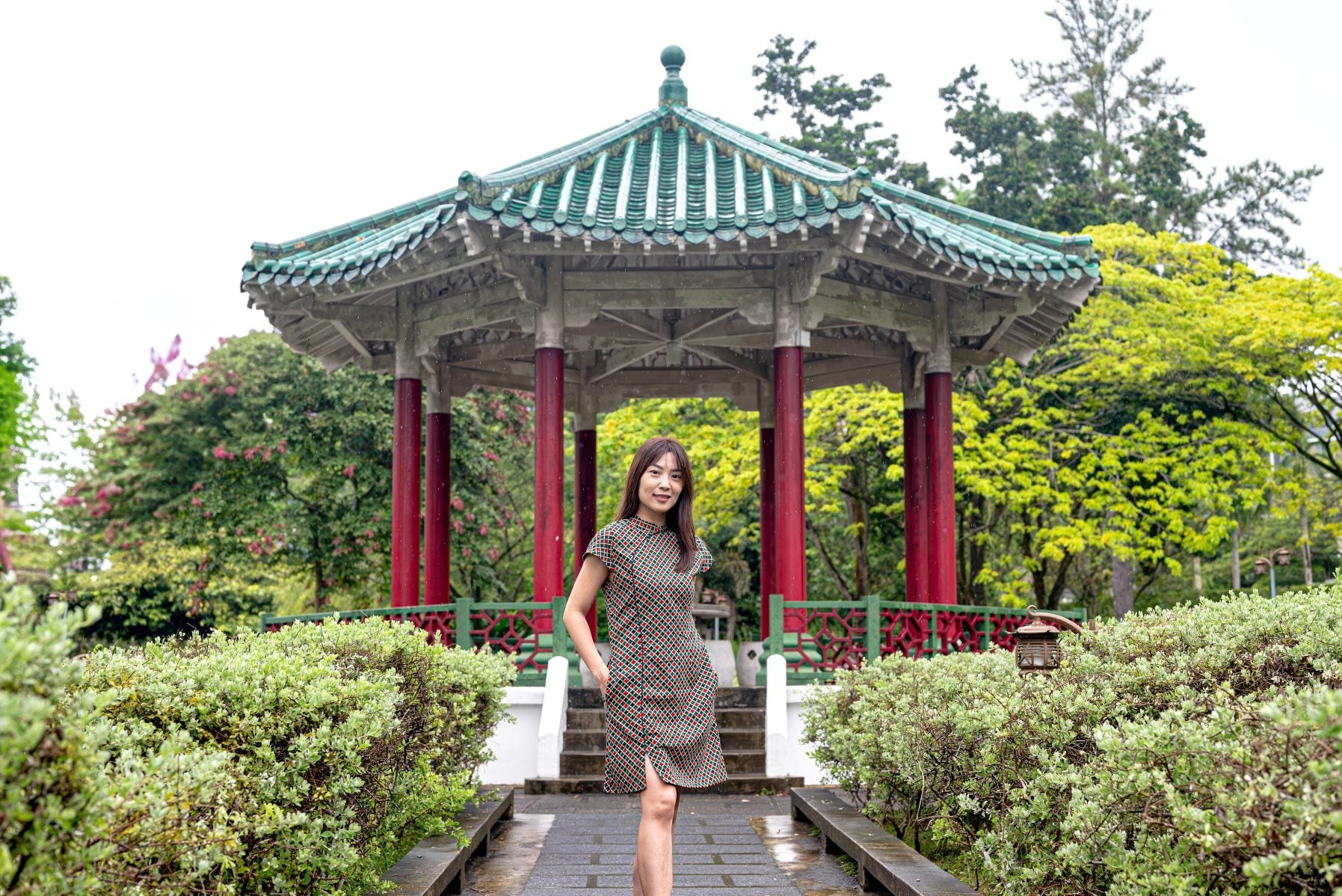 NIMBU | Gingham Women's Dress With Pockets In Checkered Green