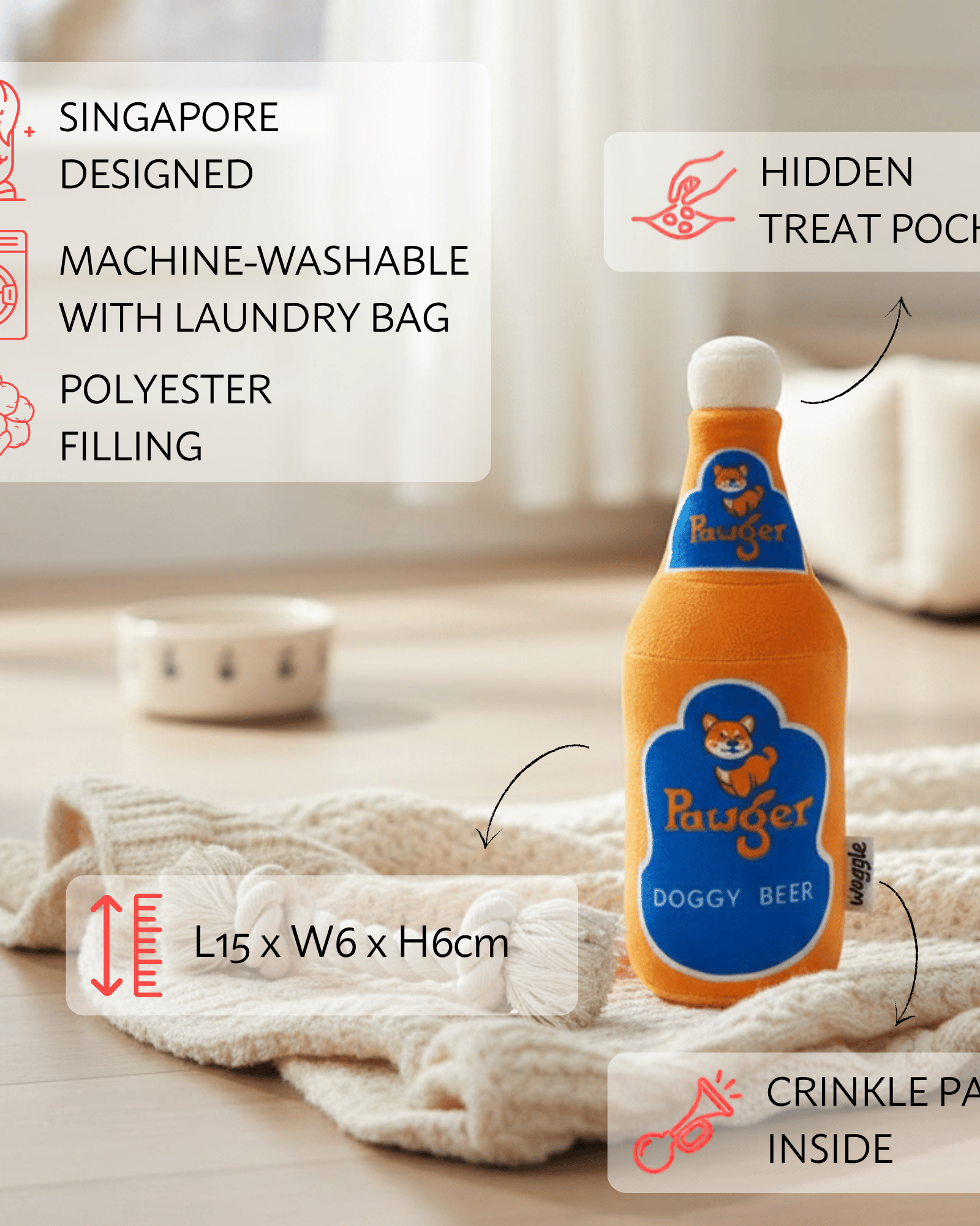 NOM | Waggle Pawger Beer Squeakie Chew Toy