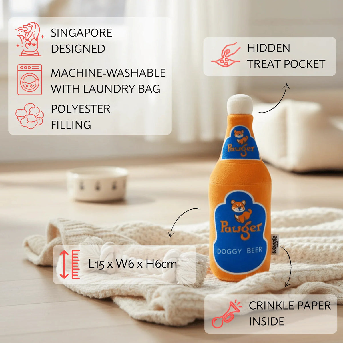 NOM | Waggle Pawger Beer Squeakie Chew Toy