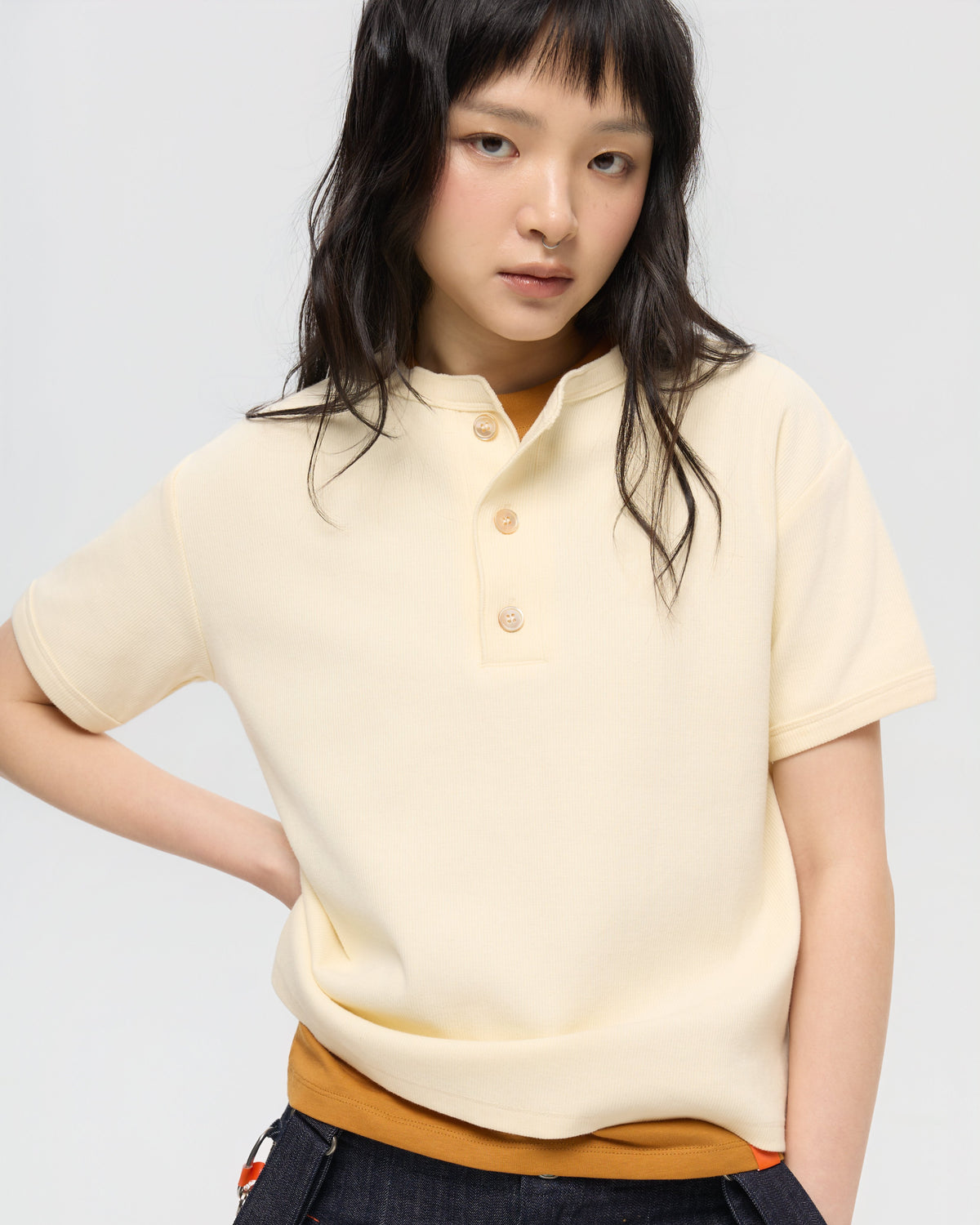 3EIGHTH | Military Henley Tee in Cream