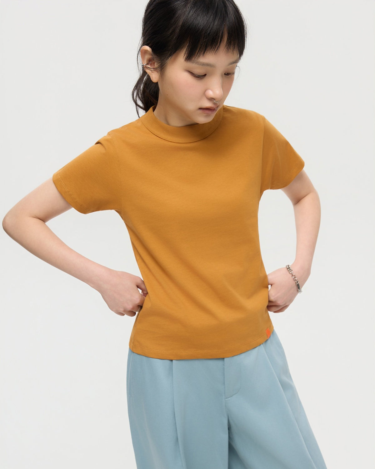 3EIGHTH | Mock Neck Tee in Caramel