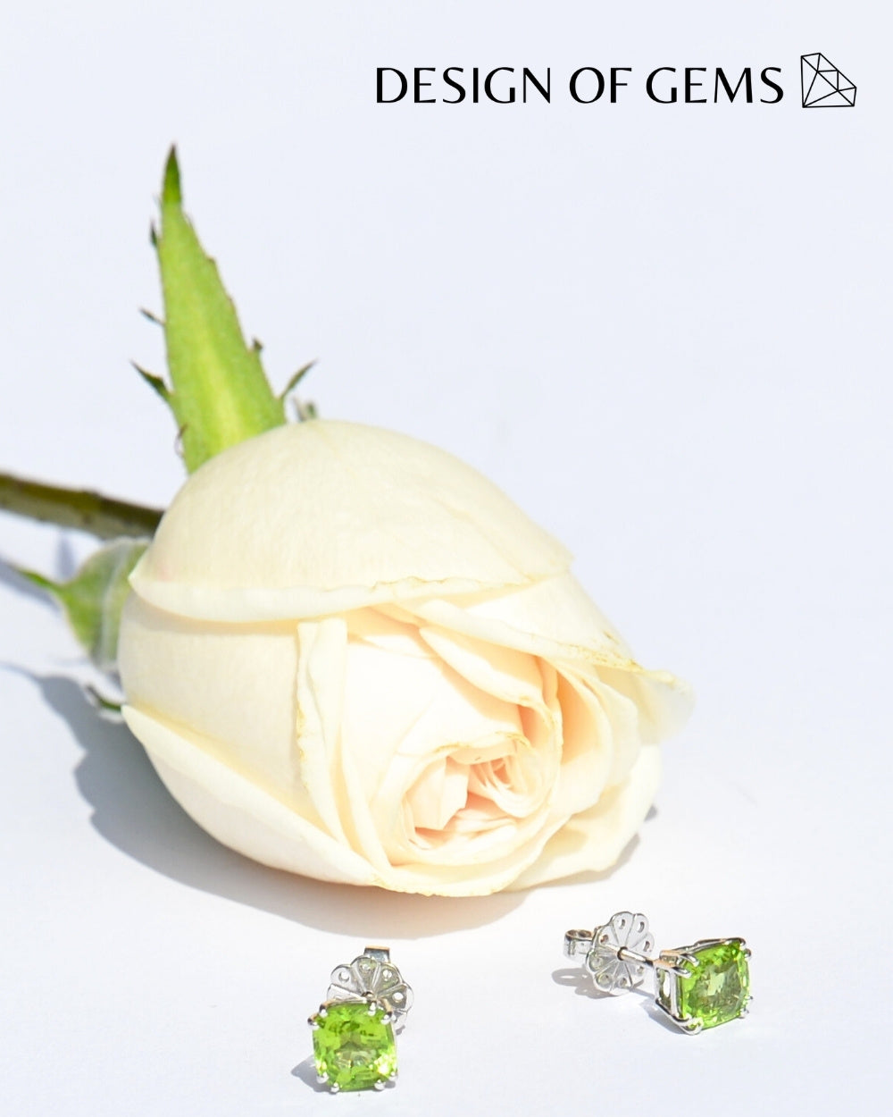 CREATIVE JEWELLERY STUDIO | Burmese Peridot, White Gold Stud Earrings by Design of Gems