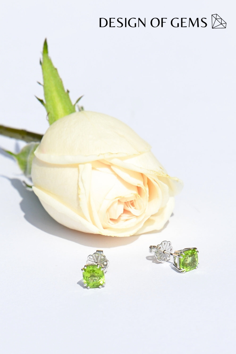 CREATIVE JEWELLERY STUDIO | Burmese Peridot, White Gold Stud Earrings by Design of Gems