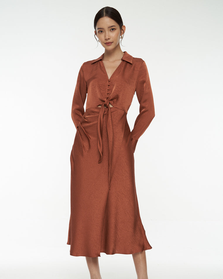 DRESSINGPAULA | Front Tie Satin Dress