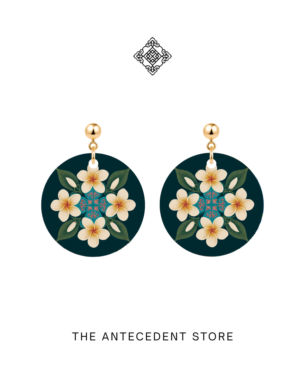 THE ANTECEDENT STORE | White Frangipani Peranakan Earrings