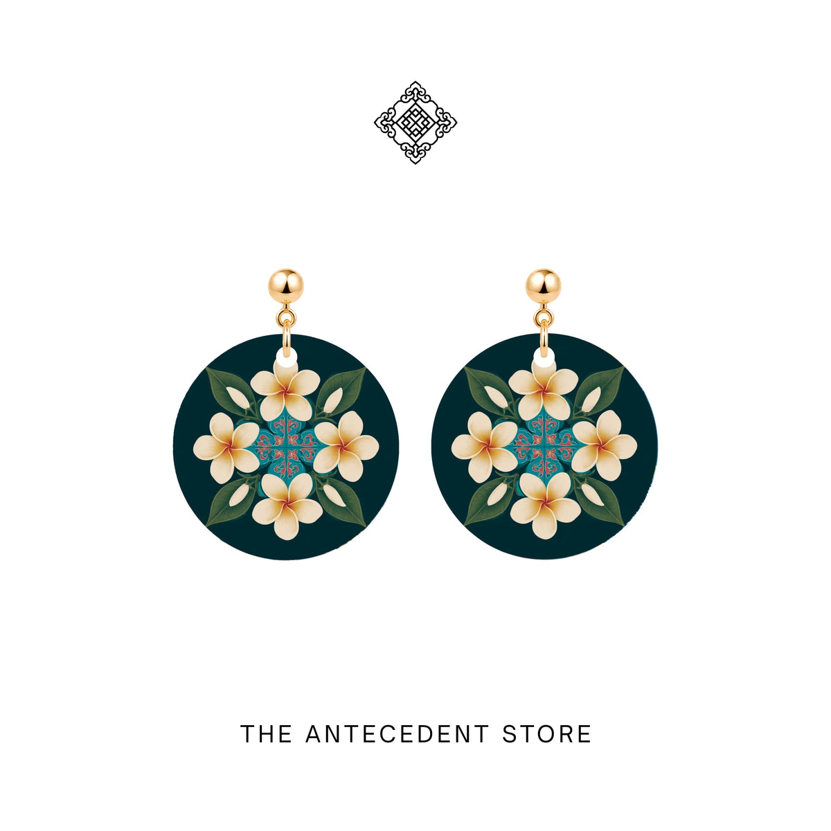 THE ANTECEDENT STORE | White Frangipani Peranakan Earrings