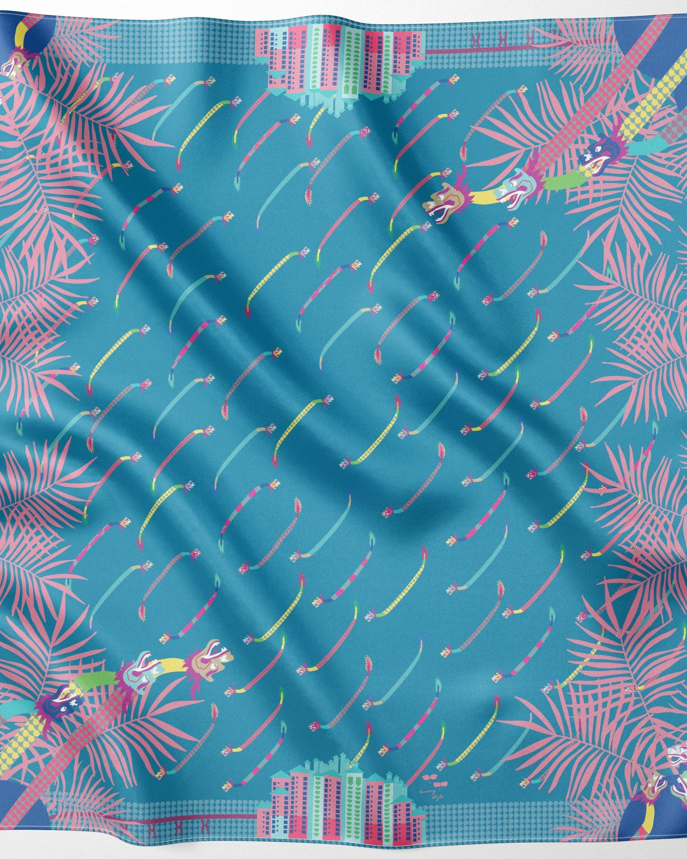BINARY STYLE | Dragons On Singapore Water Silk Square Scarf 87X87 cm