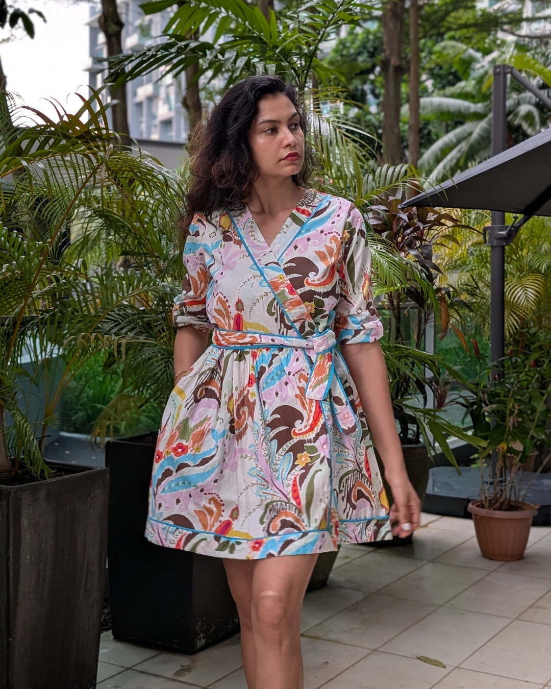 NIMBU | Havana White Unicorn Wrap Dress In Cotton