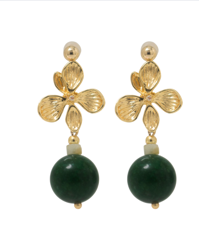 THE ANTECEDENT STORE | Burmese Jade Zirconia Orchid Flower Drop Earrings S1