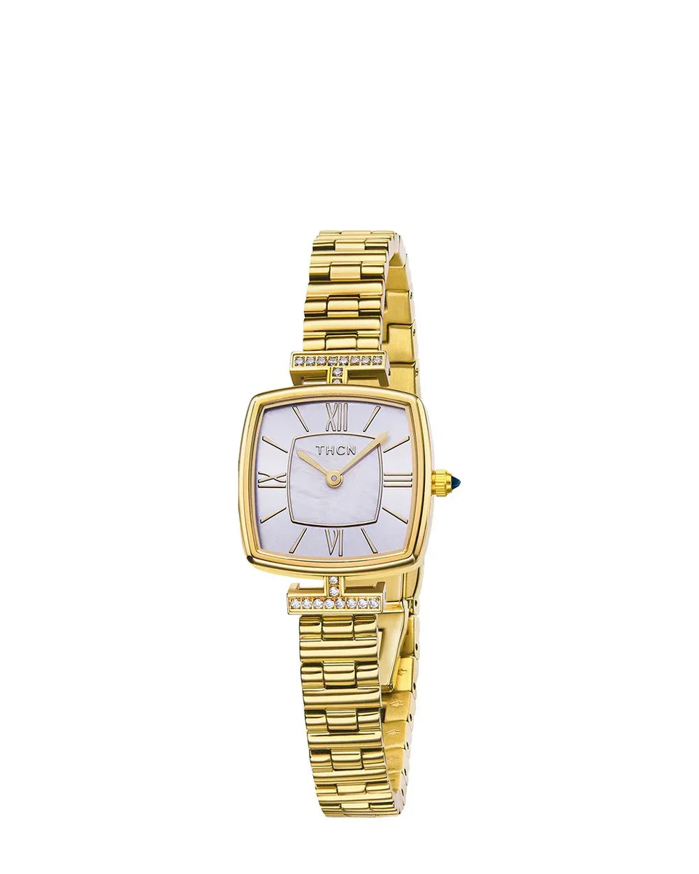 BLACK BY BLUE BRAVE | THCN Tยท II White Mother-of-Pearl Dial Gold Bracelet Watch