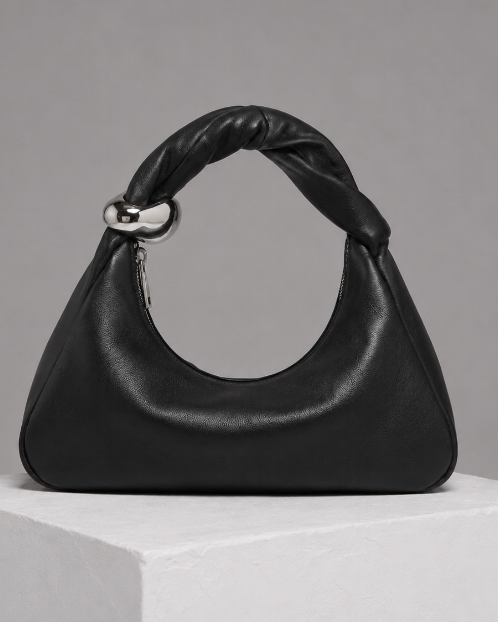 WU HAUS | Orbit Lightweight Black Leather Sculptural Bag
