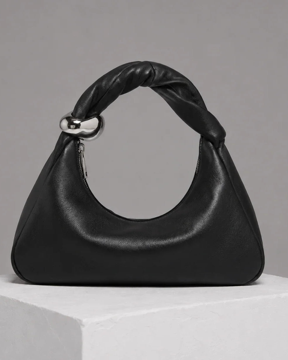 WU HAUS | Orbit Lightweight Black Leather Sculptural Bag