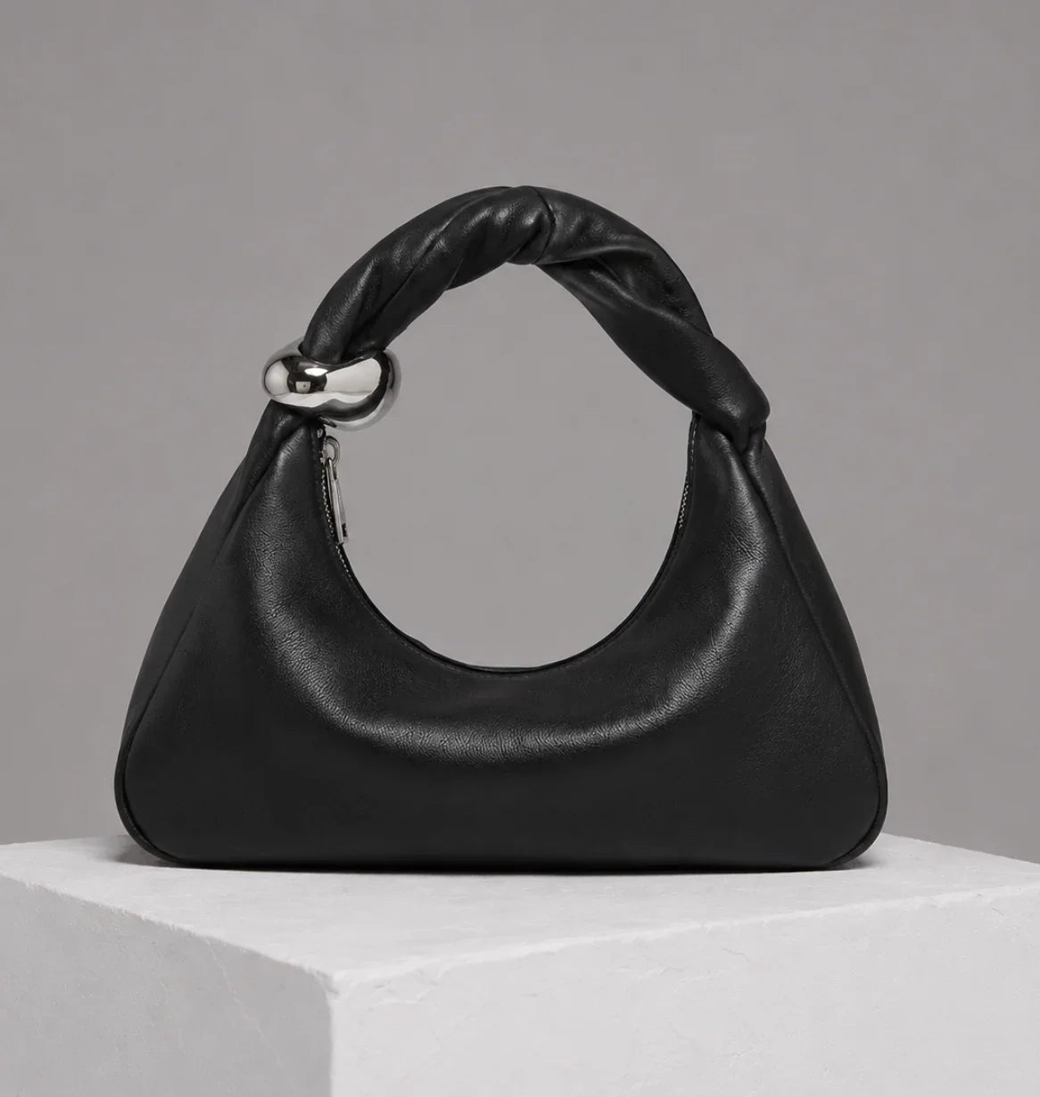 WU HAUS | Orbit Lightweight Black Leather Sculptural Bag
