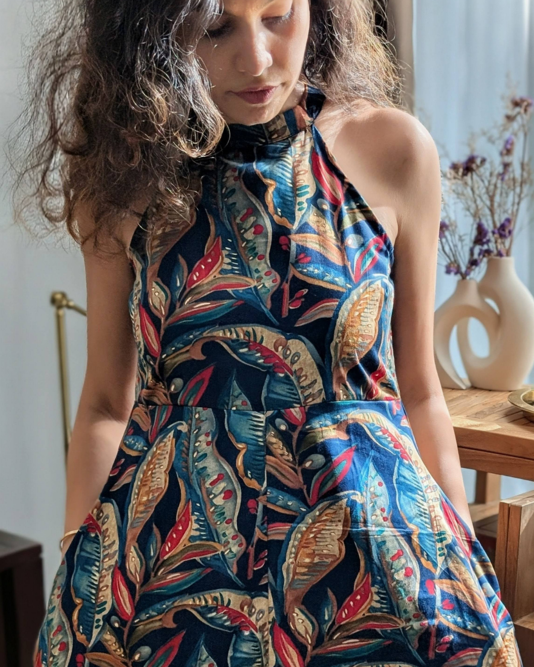 NIMBU | Eden Skyfall Women's Short Halter in Midnight Blue in Muslin Cotton