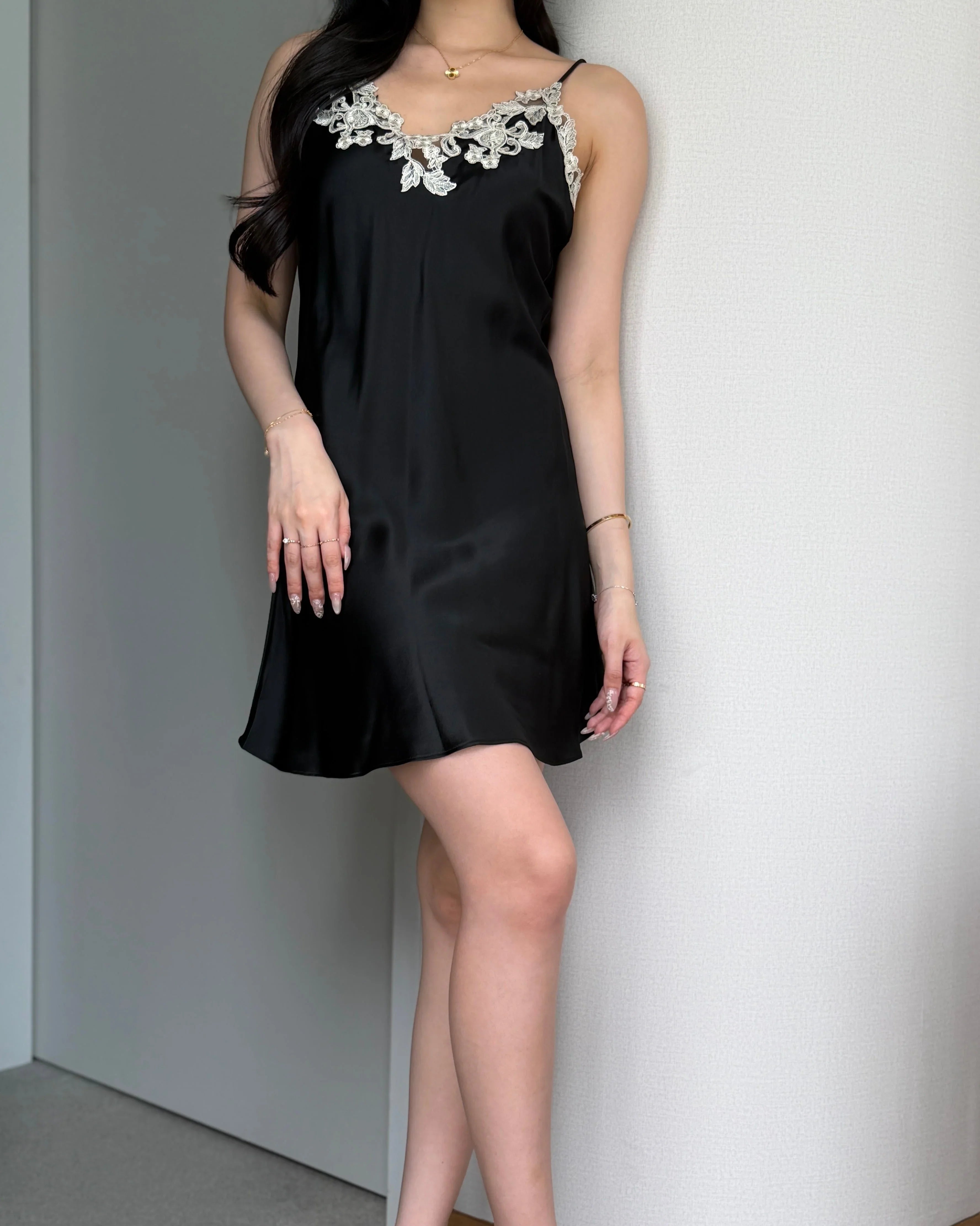 BELLS & BIRDS | Florentine Mulberry Silk Slip (Black)