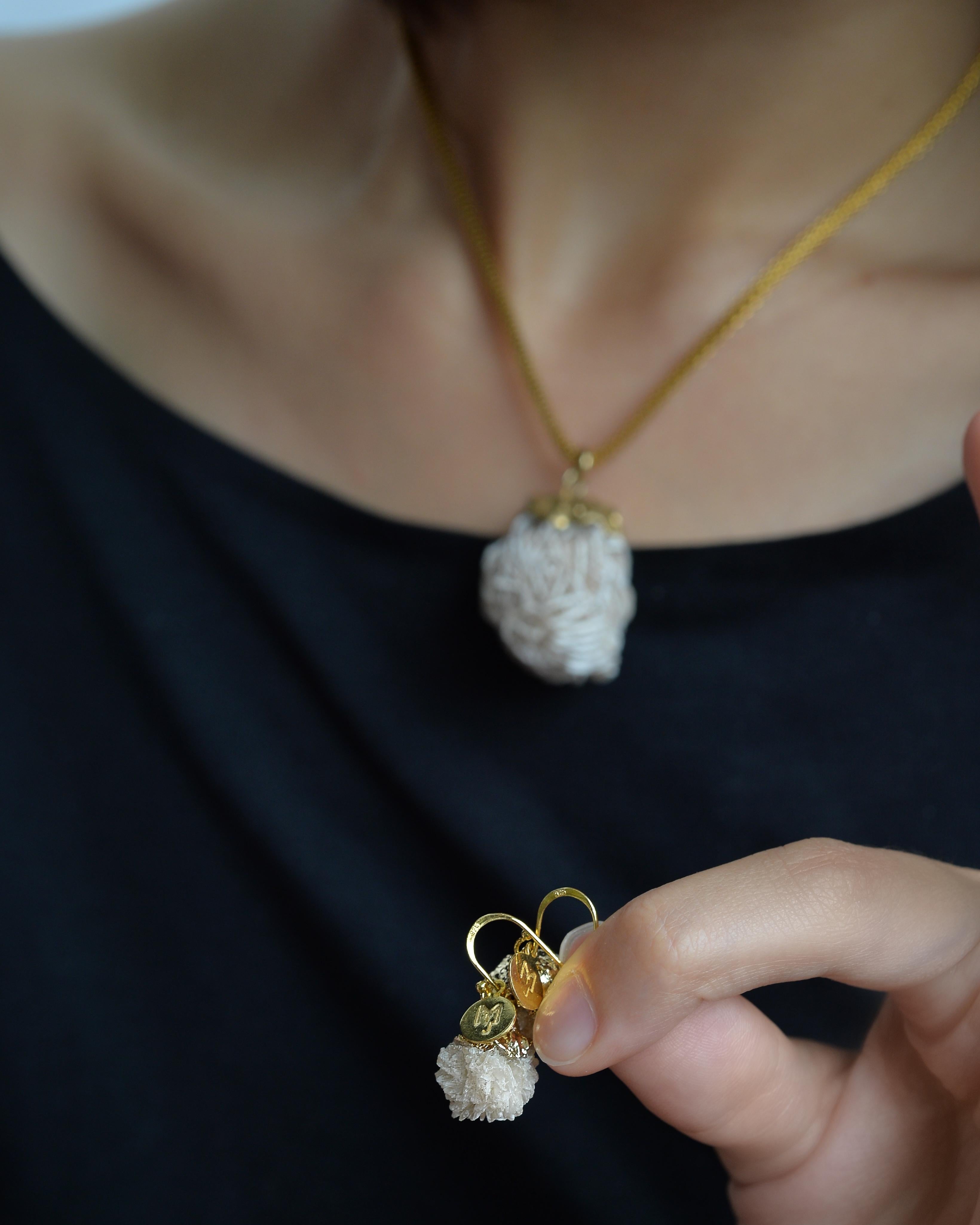 MARILYN TAN JEWELLERY | Beige Mini Desert Rose Gold Hook Earrings