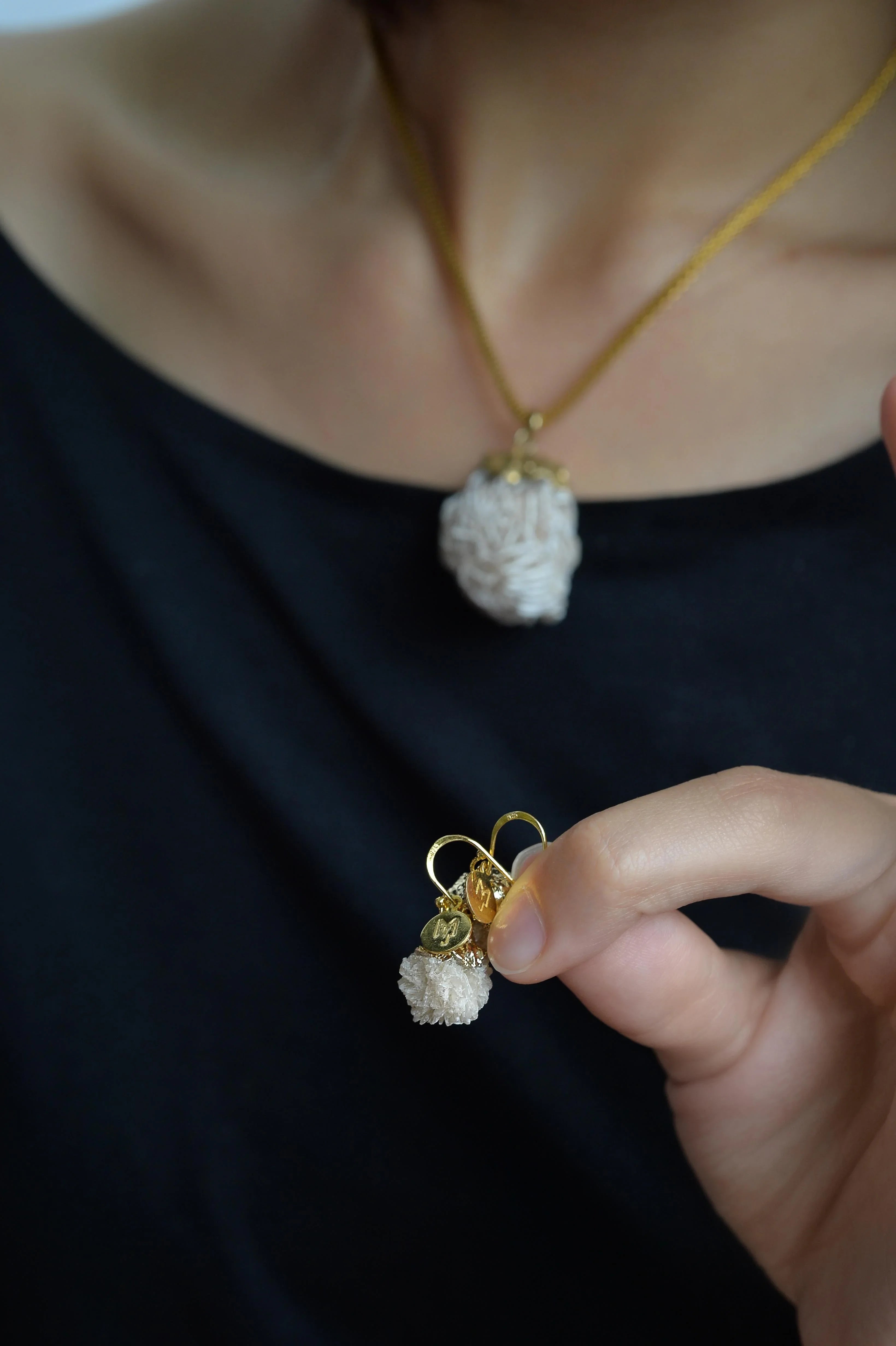 MARILYN TAN JEWELLERY | Beige Mini Desert Rose Gold Hook Earrings