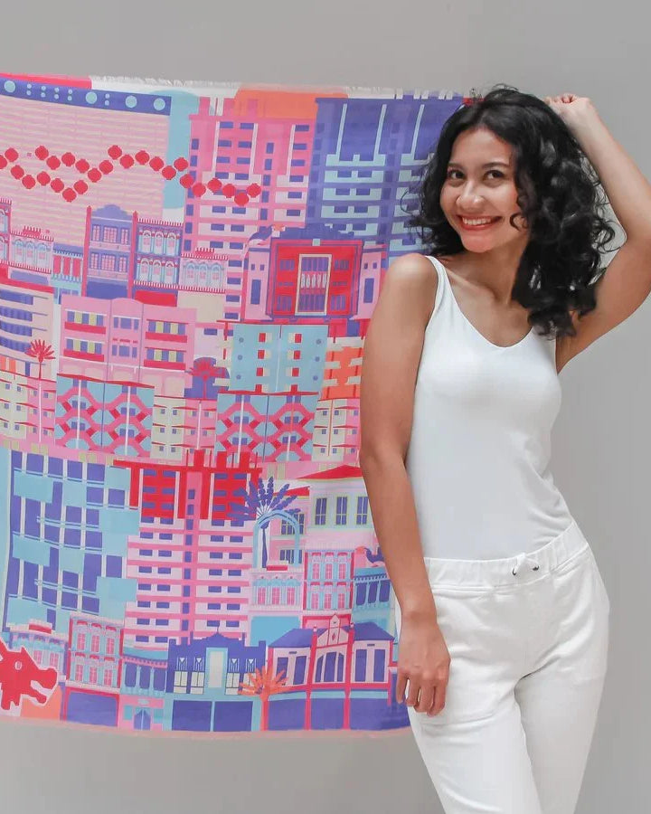 BINARY STYLE | Singapore In Technicolours 115x115cm Square Scarf