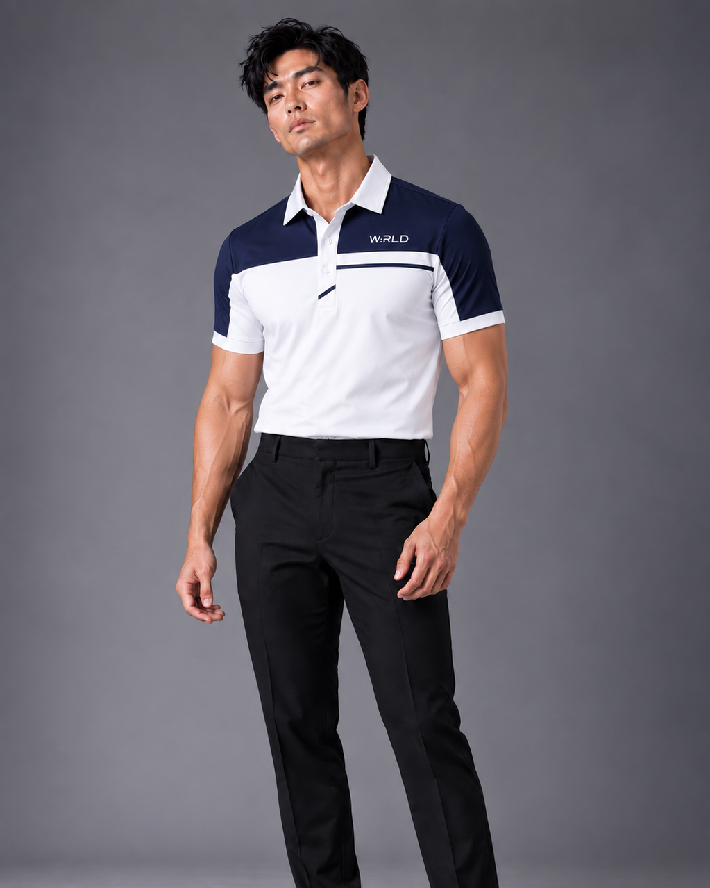 WRLD | Colour Block Polo Tee | Navy