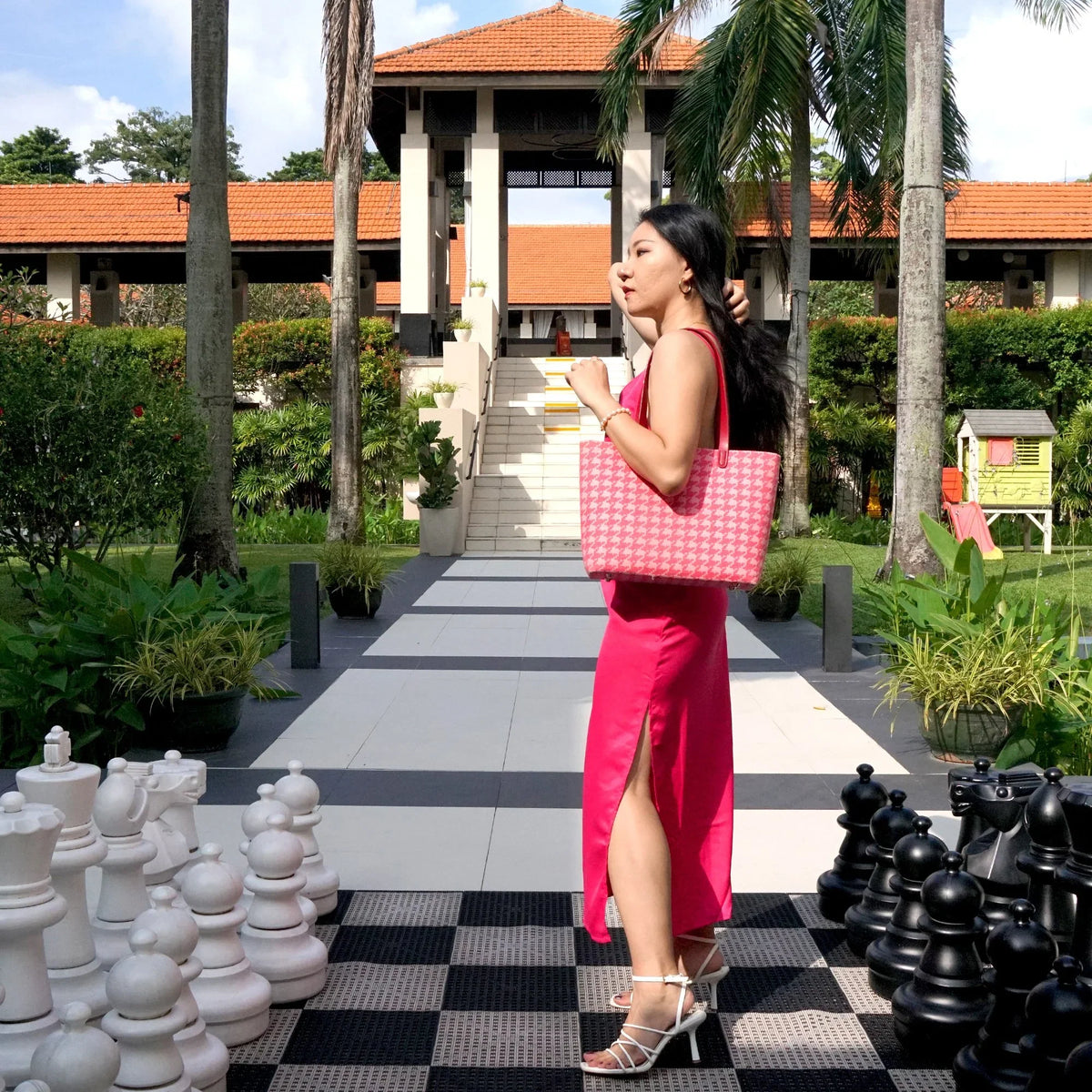 COCOONESE | Zipper Top Tote Bag - Houndstooth Check (PK)