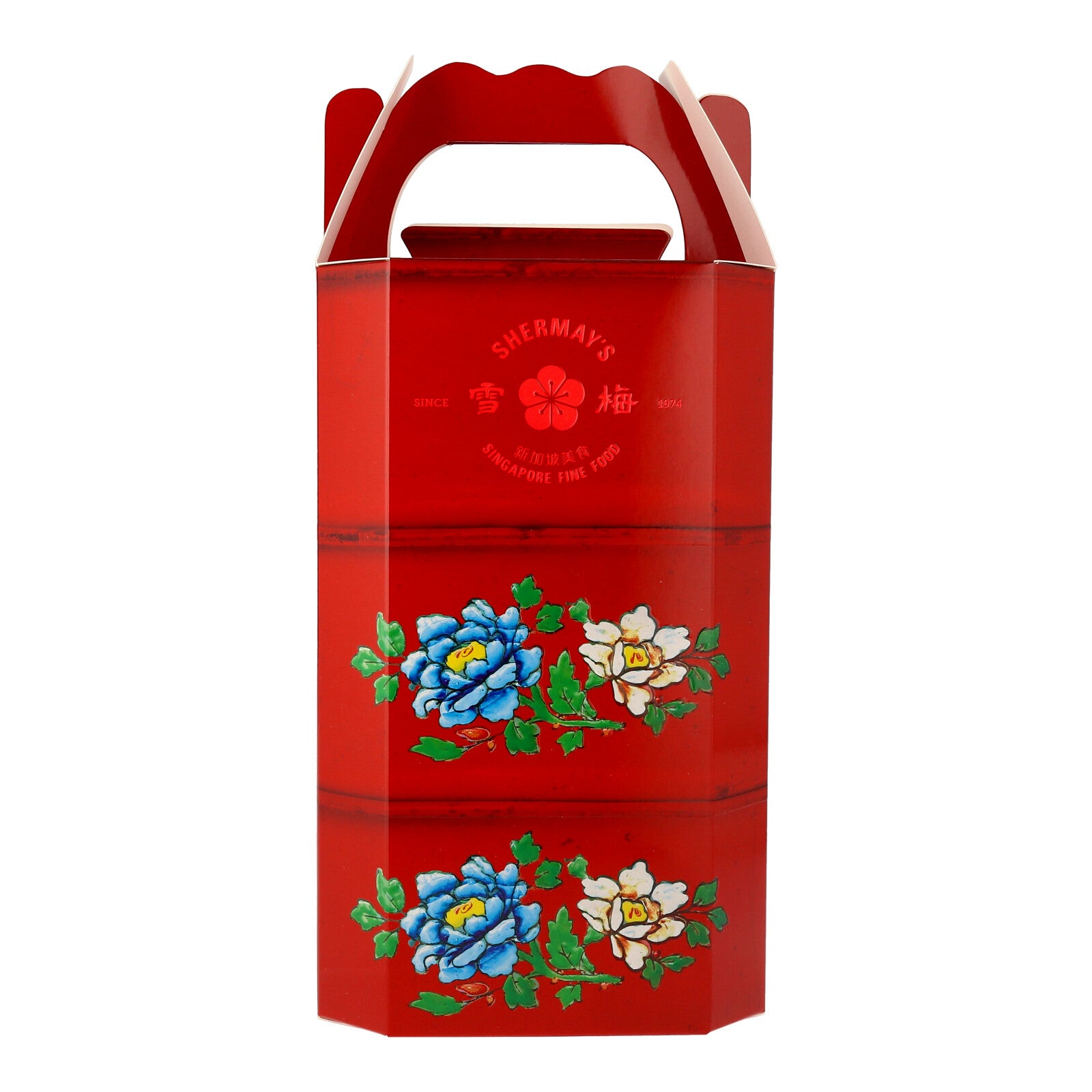 SHERMAY'S SINGAPORE FINE FOOD | Lacquer Red Tingkat Gift Set - Keropok and Sauces