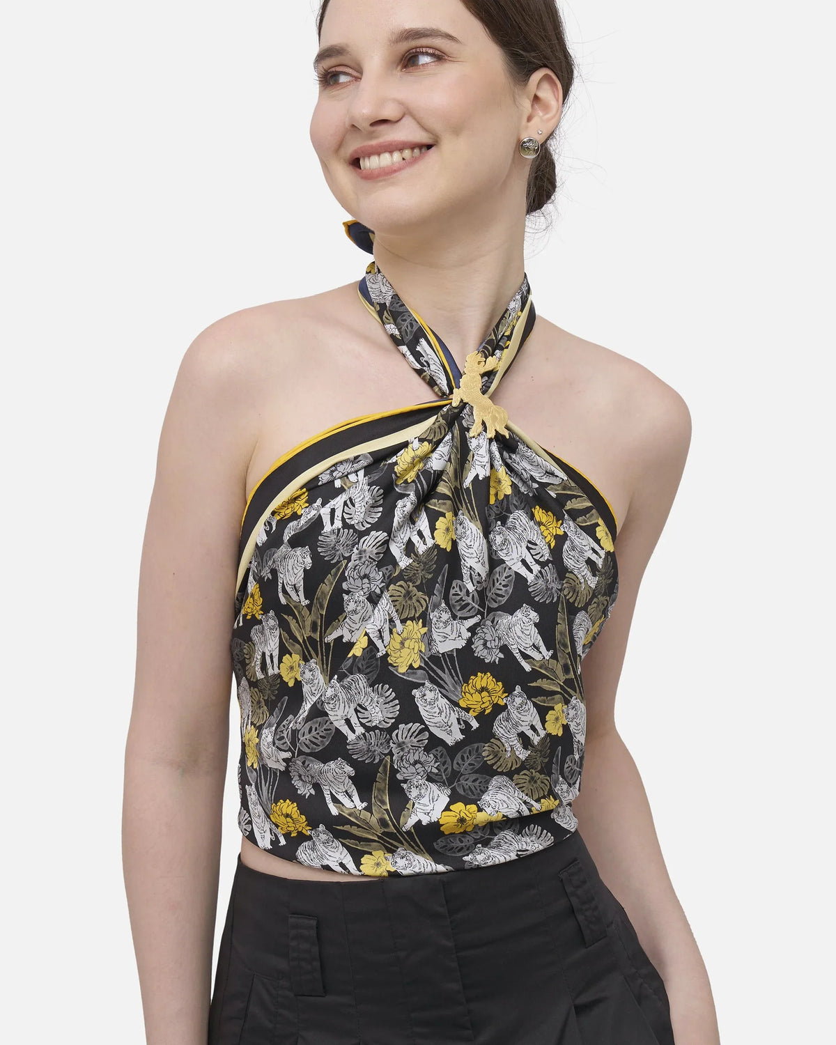 STUDIO QILING | Tiger Navy Night Double Side Silk Scarf 100