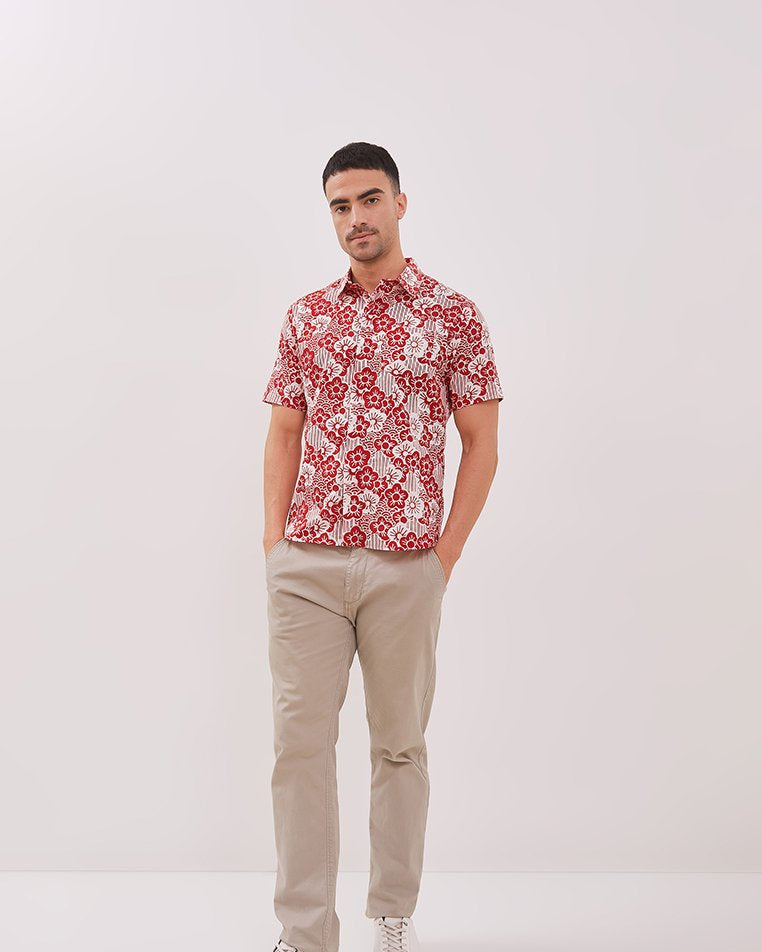 ANS.EIN | BANGKIT Red Man Batik Shirt With Point Collar