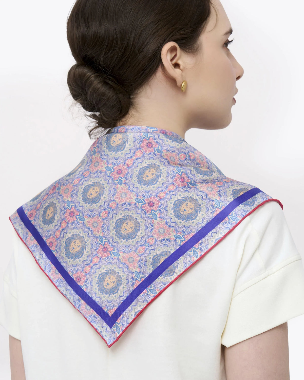 STUDIO QILING | Lion Mandala Rose Blue Double Side Silk Scarf 65