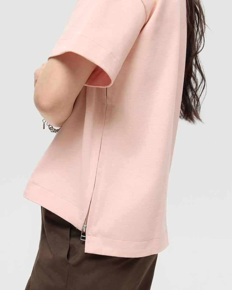 3EIGHTH | SOKKO Zip Tee in Blush Pink