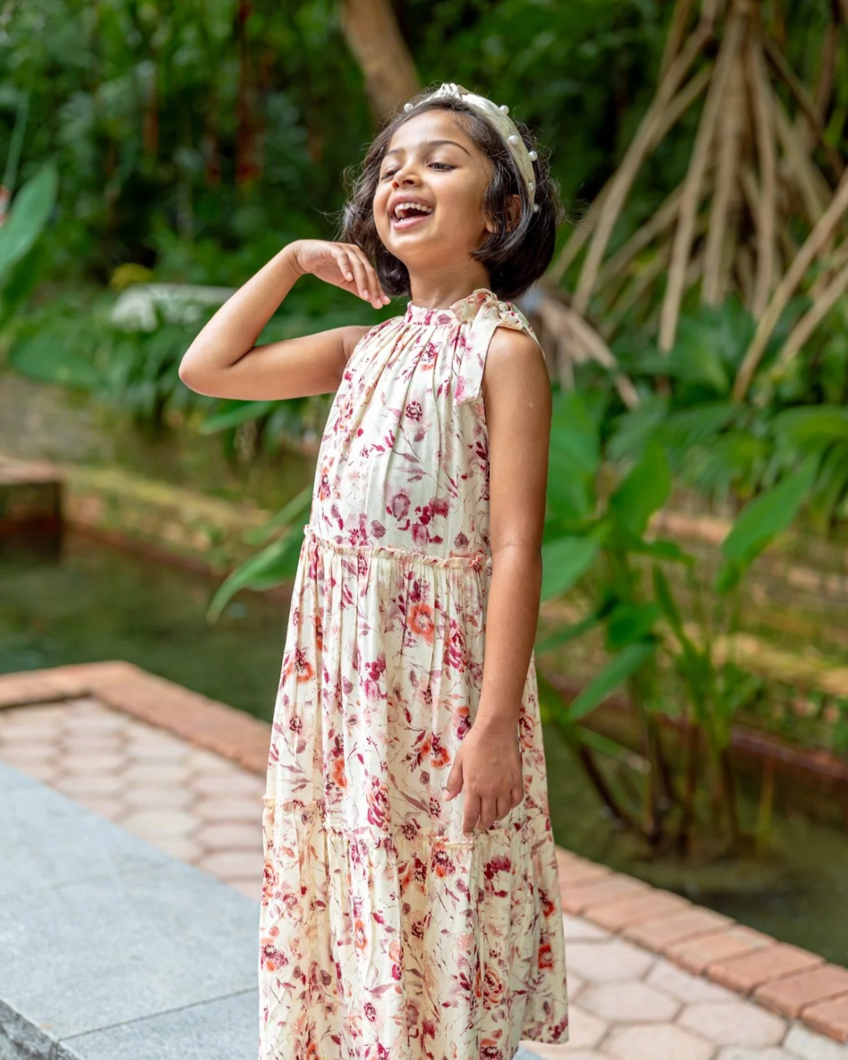 NIMBU | Elsa Girls Red Flowy Dress in Muslin Cotton