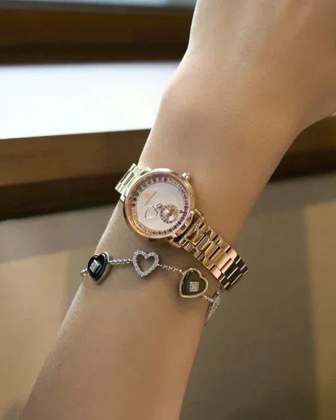 BLACK BY BLUE BRAVE | Cupid 28mm White Mother Of Pearl Dial Heart Shaped Hands Rose Gold Bracelet Watch