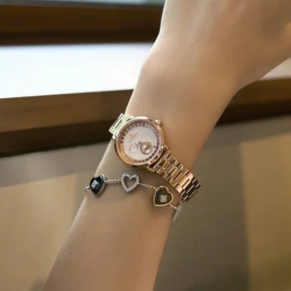 BLACK BY BLUE BRAVE | Cupid 28mm White Mother Of Pearl Dial Heart Shaped Hands Rose Gold Bracelet Watch
