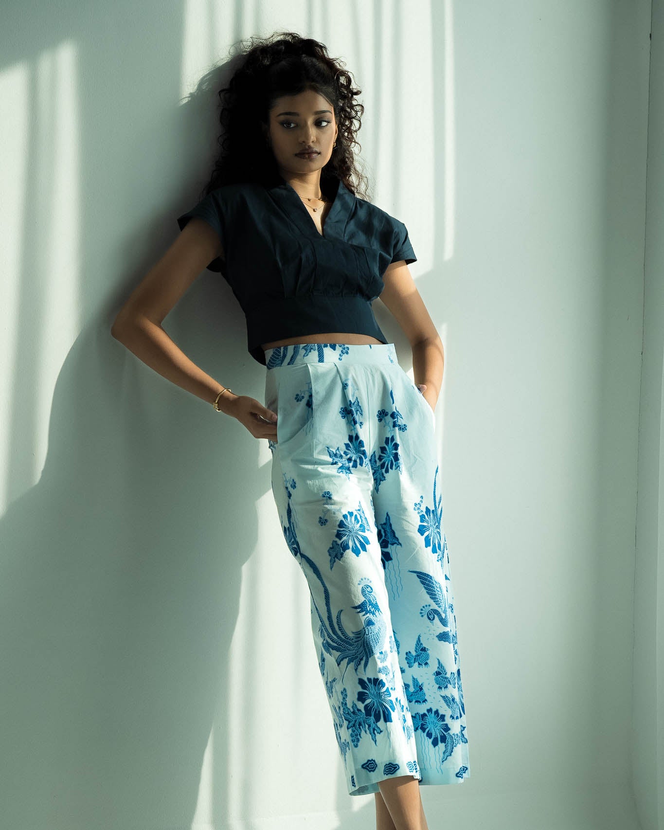 STUDIO GYPSIED | Batik Wide Leg Pants In Merak Porcelain